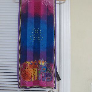❤️LAUREL BURCH Abstract Cat Art to Wear 100% Silk Scarf 51x10